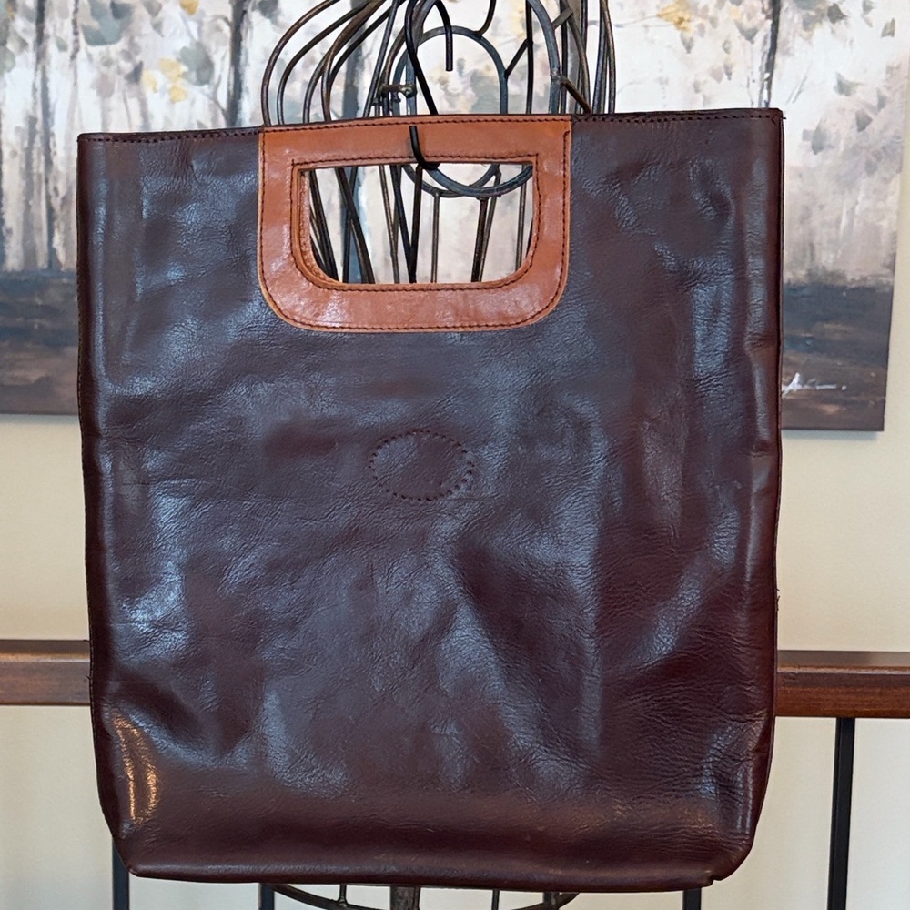 Lavorazione Artigiana Italian Brown Cognac Leather Lined Statement Bag Excellent